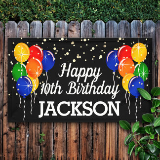 Glittery Bright Colour Balloons Happy Birthday Banner