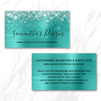 Glittery Bright Turquoise Foil Online Store Business Card