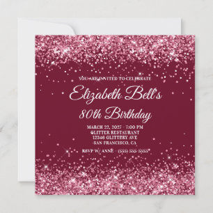 Glittery Burgundy 80th Birthday Invitation