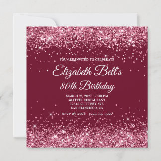 Glittery Burgundy 80th Birthday Invitation