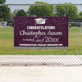 Glittery Burgundy and Silver Graduation Banner