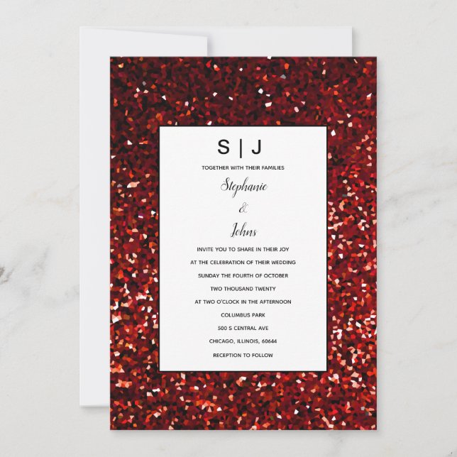 Glittery Burgundy Red Maroon Black Modern Wedding Invitation (Front)