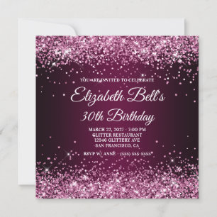 Glittery Burgundy Wine Ombre 40th Birthday Invitation