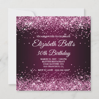Glittery Burgundy Wine Ombre 40th Birthday Invitation