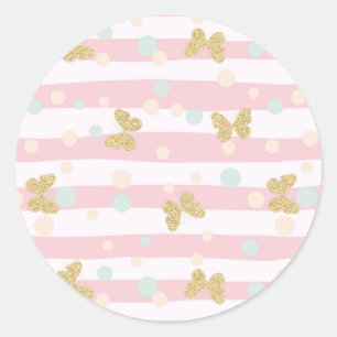 Glittery Butterflies and Stripes Classic Round Sticker