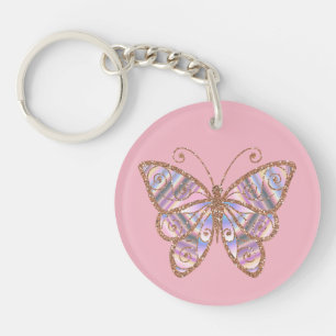 Glittery Butterfly Personalised Pink Key Chain