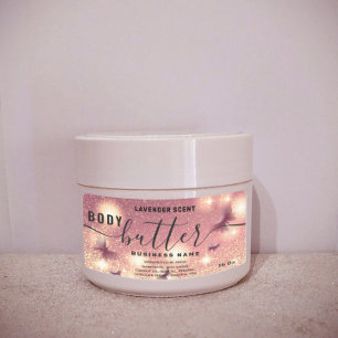 Glittery butterfly script body butter label