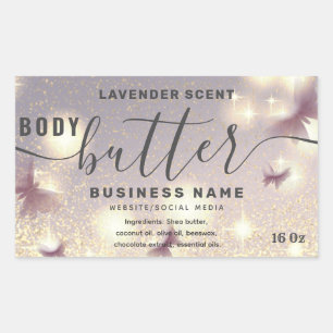 Glittery butterfly script body butter label
