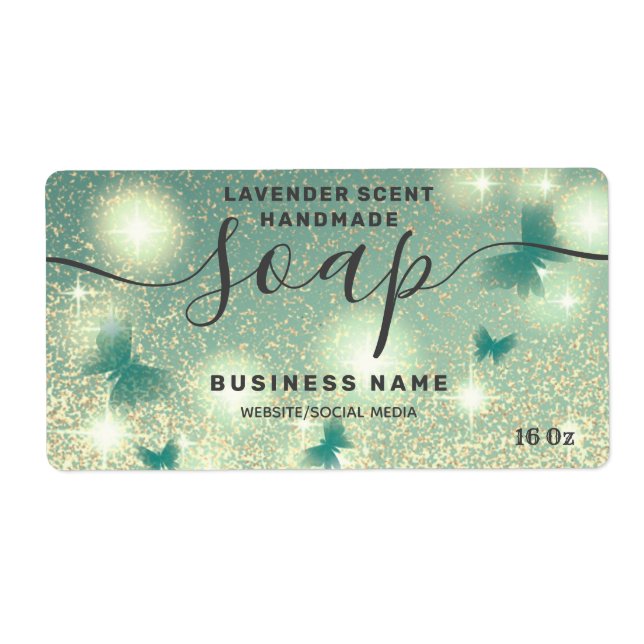 Glittery butterfly script soap label (Front)