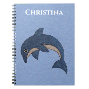 Glittery Cartoon Type Jumping Dolphin Dark Blue Notebook