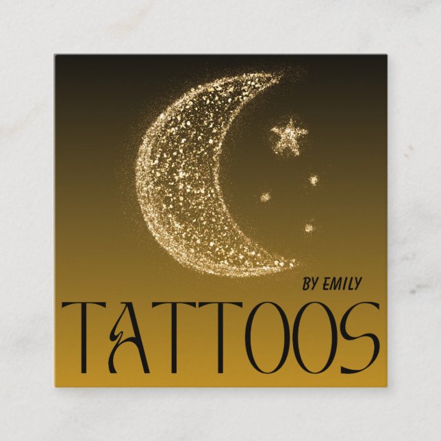 Glittery Celestial Moon Tattoo Salon Square Business Card (Front)
