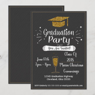 Glittery Chalkboard Graduation Party Invitation