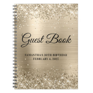Glittery Champagne Foil 30th Birthday Guest Notebook