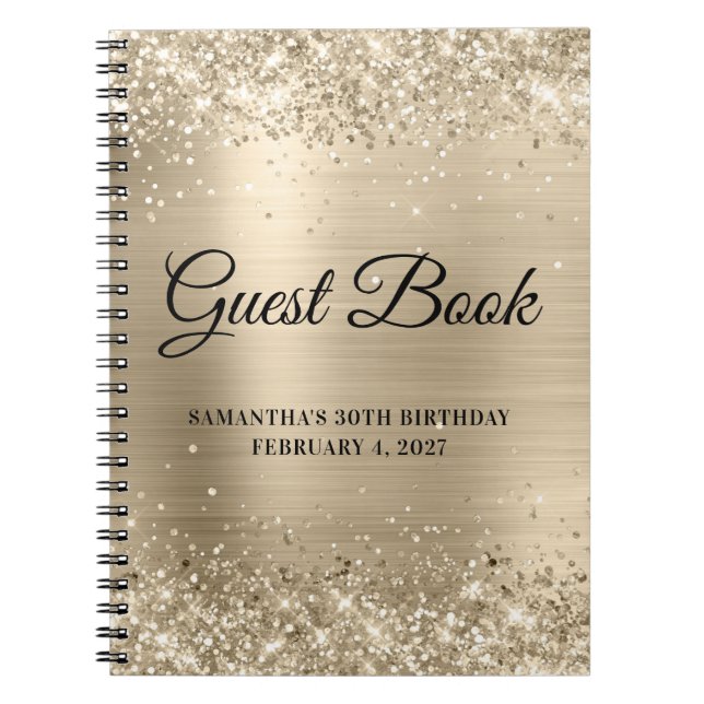 Glittery Champagne Foil 30th Birthday Guest Notebook (Front)