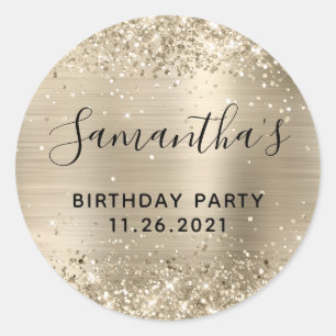 Glittery Champagne Foil Birthday Party Classic Round Sticker