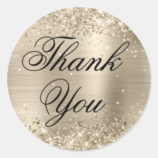 Glittery Champagne Foil Fancy Thank You Classic Round Sticker