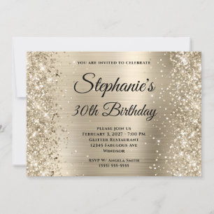 Glittery Champagne Foil Monogram 30th Birthday Invitation