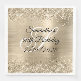 Glittery Champagne Foil Monogram 30th Birthday Napkin