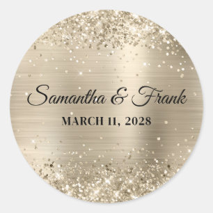 Glittery Champagne Foil Wedding Classic Round Sticker