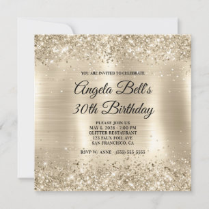 Glittery Champagne Gold Foil 30th Birthday Invitation
