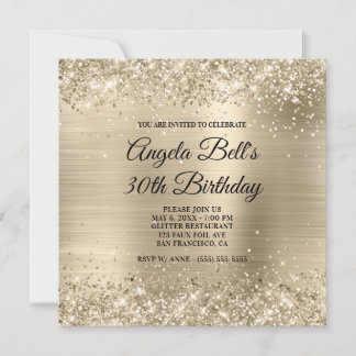 Glittery Champagne Gold Foil Fancy Monogram Invitation