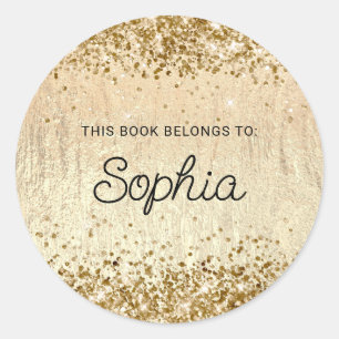 Glittery Champagne Gold Glam Texture Book Classic Round Sticker
