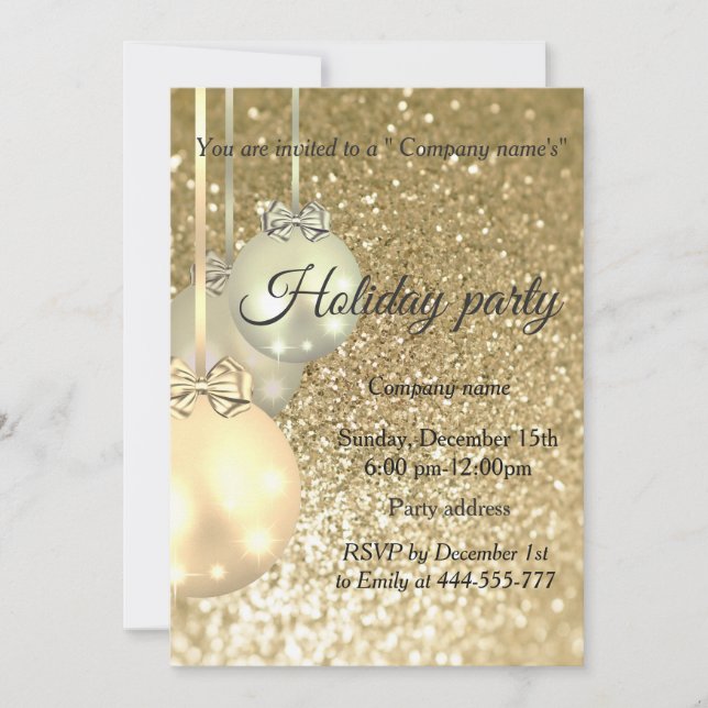 Glittery Christmas balls company holiday party Invitation (Front)