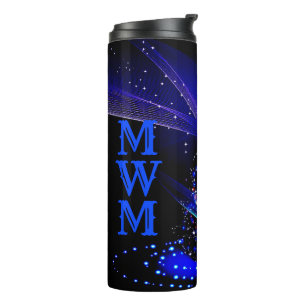 Glittery Christmas Tree Blue Navy Thermal Tumbler