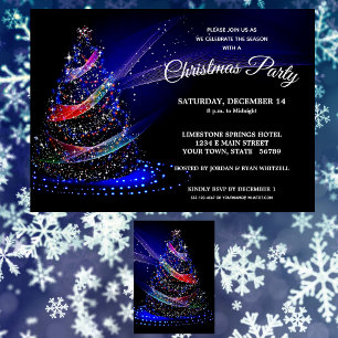 Glittery Christmas Tree Navy Starry Holiday Party Invitation