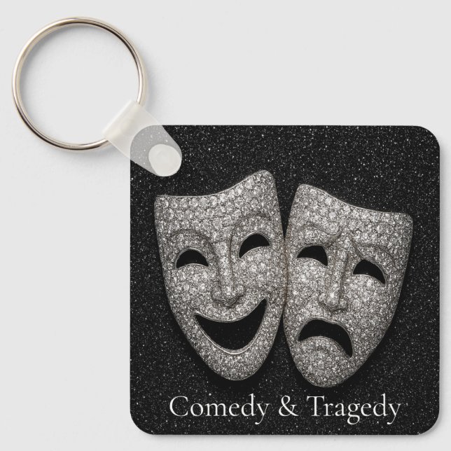 Glittery Comedy & Tragedy Drama Mask Key Ring (Front)