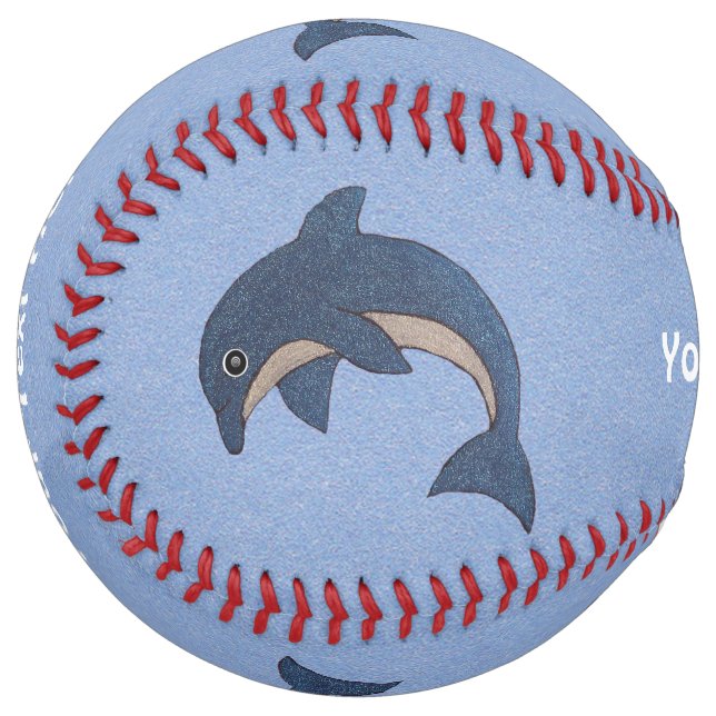 Glittery Dark Blue White Dolphin Jumping Position Softball (Front Left)