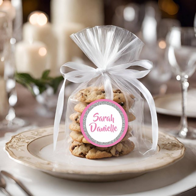 Glittery Dark Pink and Silver Name Favour Sticker (Creator Uploaded)