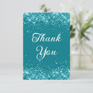 Glittery Dark Turquoise 40th Birthday Thank You Card