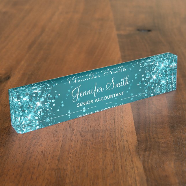 Glittery Dark Turquoise Gradient Nameplate (Side)