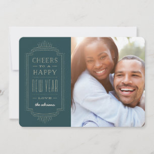 Glittery Deco New Year Holiday Card - Teal