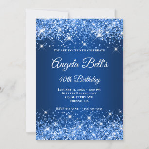 Glittery Deep Blue Ombre Fancy Monogram Invitation