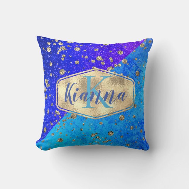 Glittery Dreamy Blue Monogram  Cushion (Front)