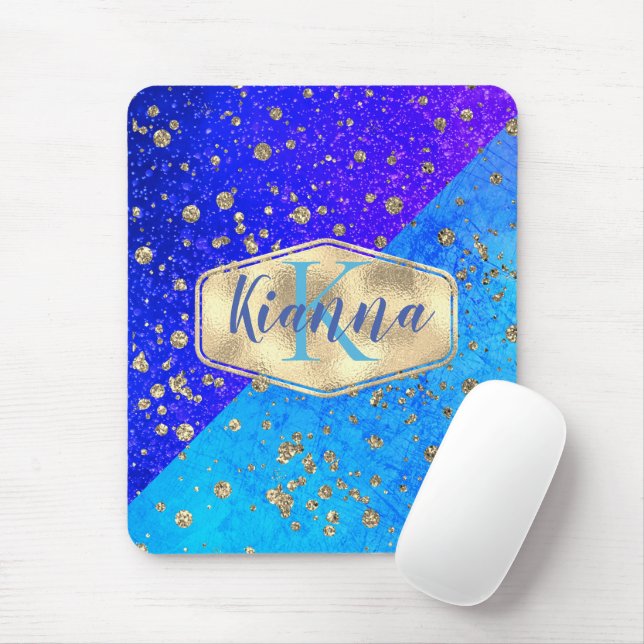 Glittery Dreamy Blue Monogram Personalised       Mouse Mat (With Mouse)