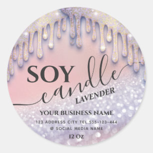 Glittery drips luxury modern soy candle classic ro round sticker