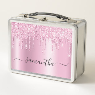 Glittery Drips Pink Shimmer Metal Lunch Box