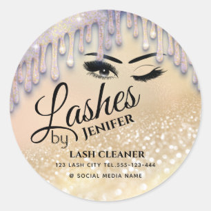 Glittery drips wink lash extension lash cleaner    classic round sticker