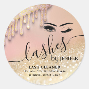 Glittery drips wink lash extension lash cleaner  classic round sticker