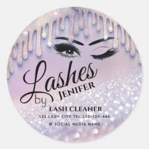 Glittery drips wink lash extension lash cleaner classic round sticker