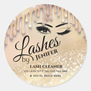 Glittery drips wink lash extension lash cleaner classic round sticker