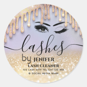 Glittery drips wink lash extension lash cleaner classic round sticker