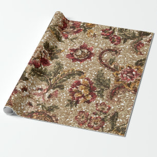 Glittery Earthtone Floral Tapestry Wrapping Paper