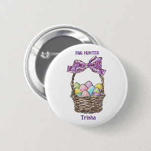 Glittery Easter Basket Delight Customisable 6 Cm Round Badge
