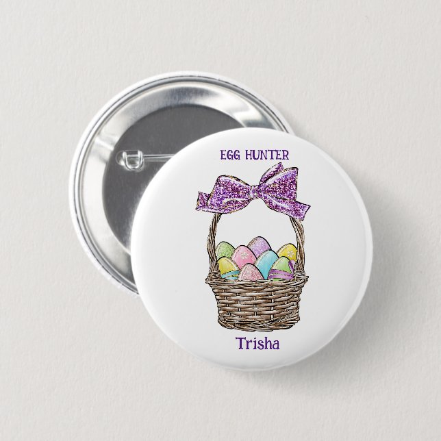 Glittery Easter Basket Delight Customisable 6 Cm Round Badge (Front & Back)