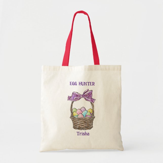 Glittery Easter Basket Delight Customisable Tote Bag (Front)