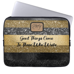 Glittery, Elegant Black and Gold Laptop Sleeve
